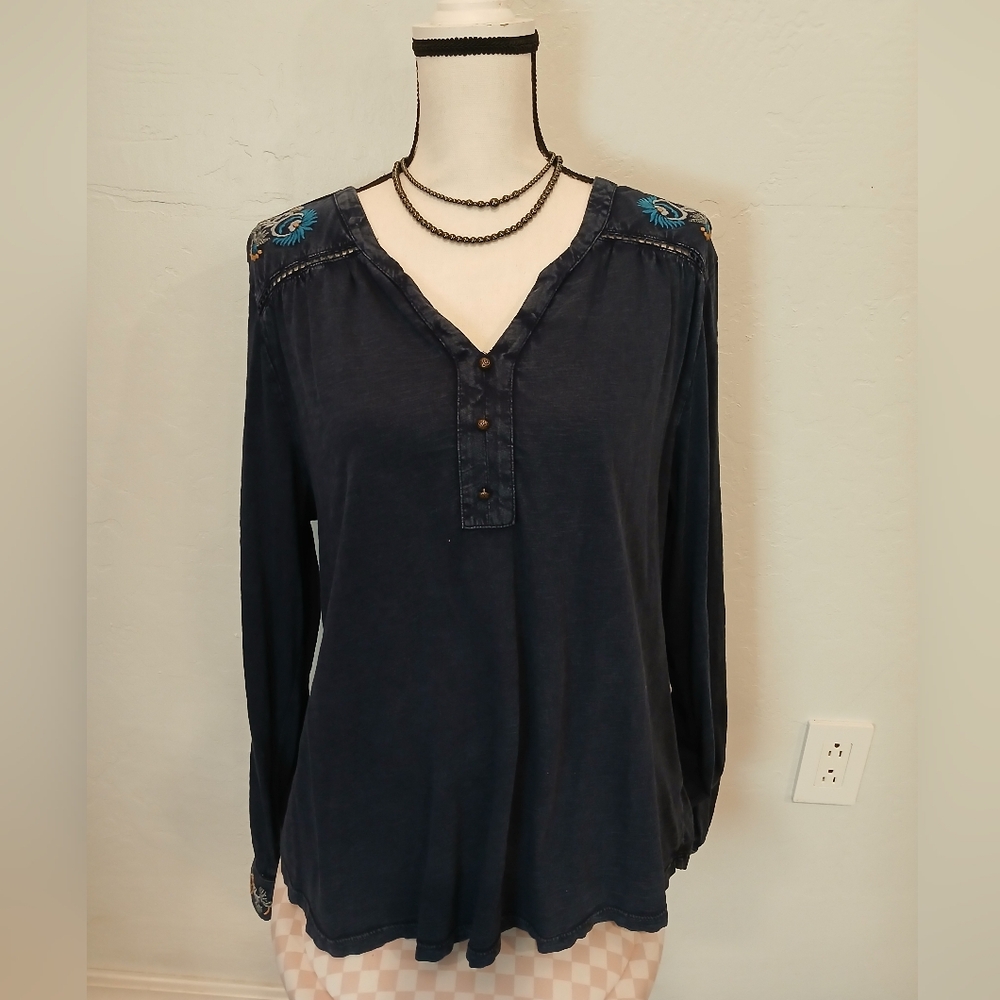 Style & Co. Dark Blue Blouse with Embroidery